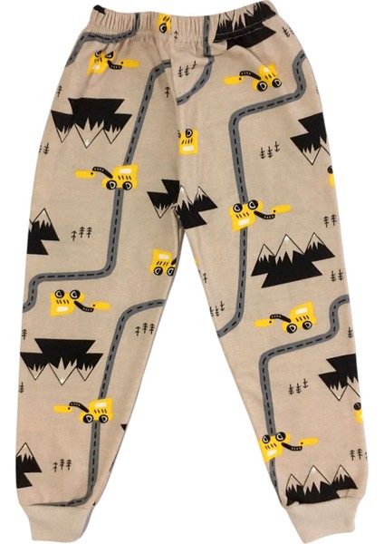 Erkek Çocuk Pamuklu Şardonlu Sütlü Kahve Yol Araba Desenli Uzun Kollu Pijama Takımı modelleri
