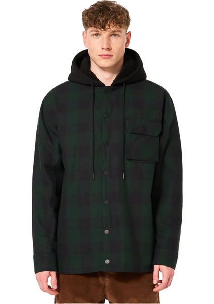 Siyah - Yeşil Erkek Kareli Zip Ceket FOA404860 Bear Cozy Hooded Jacket