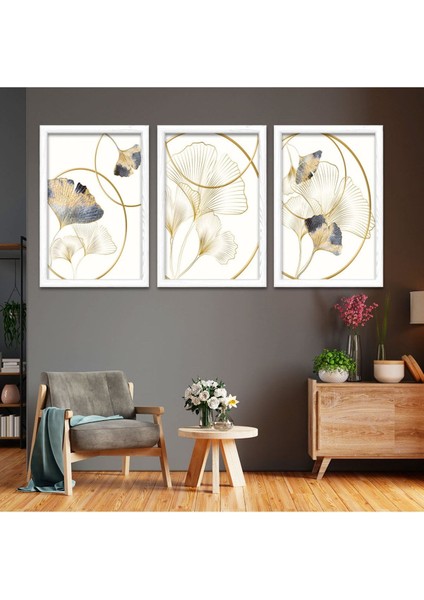 Beyaz Ahşap Çerçeveli Kolaj Çizim Modern Tablo