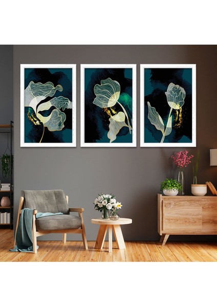 Beyaz Ahşap Çerçeveli Kolaj Çizim Modern Tablo