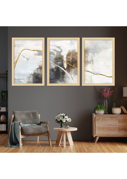Ahşap Çerçeveli Kolaj Çizim Modern Tablo