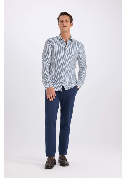 Slim Fit Dar Kesim Polo Yaka Çizgili Uzun Kollu Gömlek D4563AX24AU fiyatları