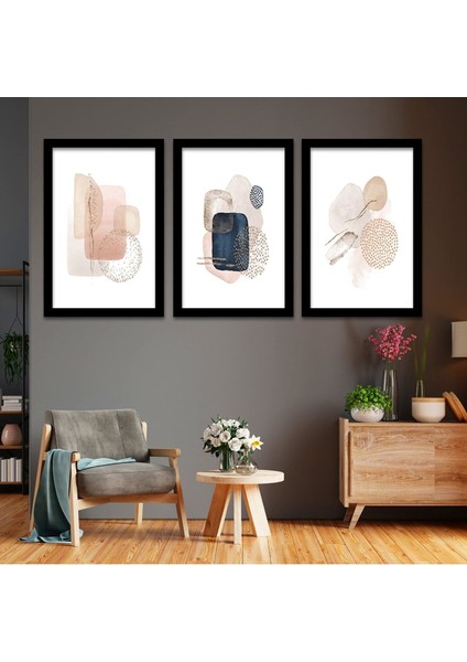 Siyah Ahşap Çerçeveli Soyut Çizim Modern Tablo
