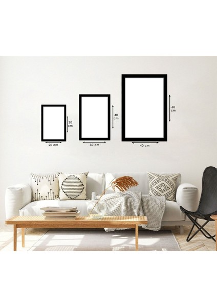 Siyah Ahşap Çerçeveli Soyut Çizim Modern Tablo