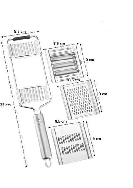 Ayarlanabilir 3 Farklı Başlıklı Tutmalı Sebze Dilimleyici Peynir Rendeleyici Aparat