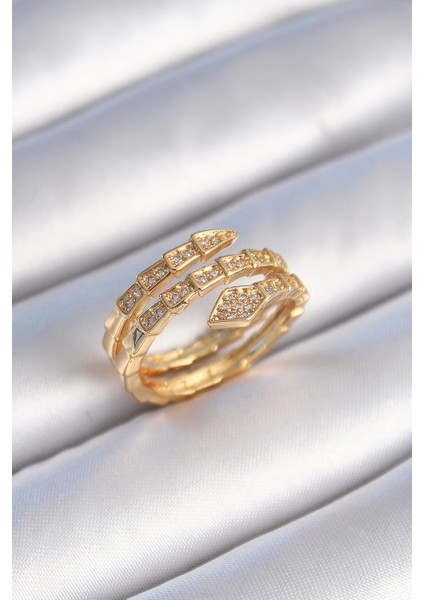 Gold Renk Zirkon Taşlı Yılan Model Kadın Yüzük - EBJ241214W29789