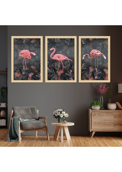 Ahşap Çerçeveli Flamingo Tablosu