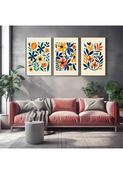 Matisse - Boho - Art Deco - Soyut - Doğa ( 3 Lü Çerçevesiz ) Poster - Afiş - Tablo KR2C00668/