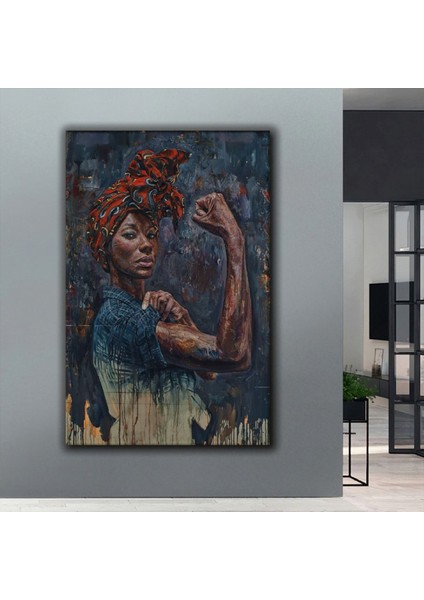Kolaj Çizim Güçlü Afrikalı Kadın Kanvas Tablo