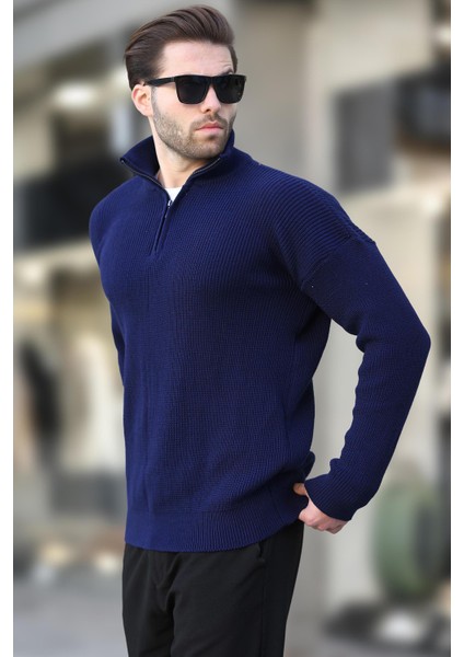 Lacivert Fermuar Yaka Triko Erkek Kazak E7295