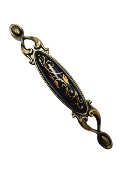 Miray 96 mm Metal Antik Sarı - Siyah Porselen Desenli - 5 Adet modelleri