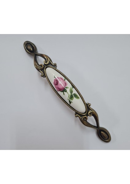 Miray 128 mm Metal Antik Sarı - Porselen Gül Desenli - 5 Adet indirimleri