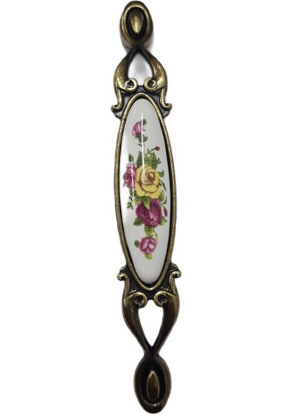 Miray 96 mm Metal Antik Sarı - Porselen Sarı Çiçekli Desenli - 5 Adet indirimleri
