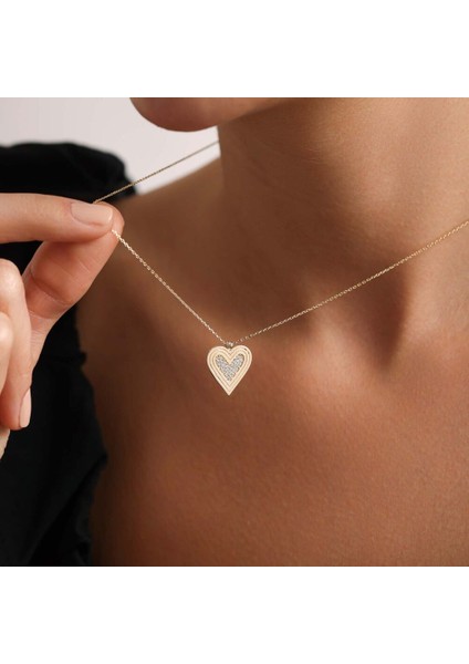 Taşlı Kalpli Kolye Yeni