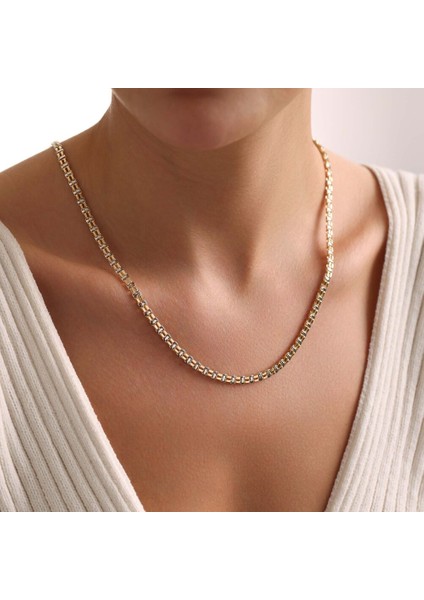 Unisex Palet Tasarım Altın Zincir 50 cm