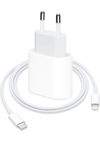 Uyumlu Hızlı Şarj Aleti - 20W Type-C Adaptör ve Type-C Uçlu Lighning Kablo ile Birlikte