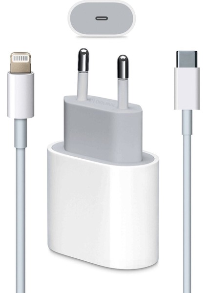 Uyumlu Hızlı Şarj Aleti - 20W Type-C Adaptör ve Type-C Uçlu Lighning Kablo ile Birlikte