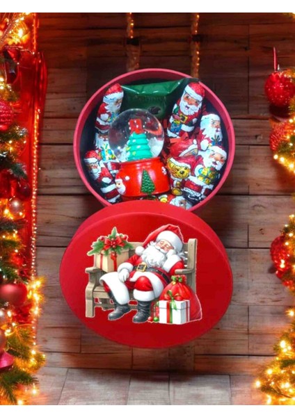 Yılbaşı Baskılı Kutuda Işıklı Karküresi & Noelbaba Çikolataları
