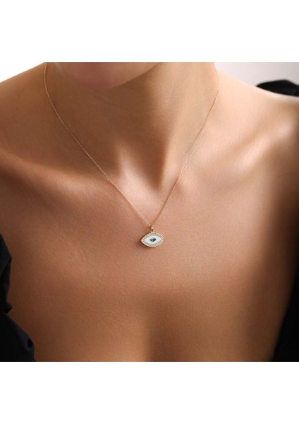 Aqua Taşlı Altın Göz Kolye Beyaz Mine modelleri