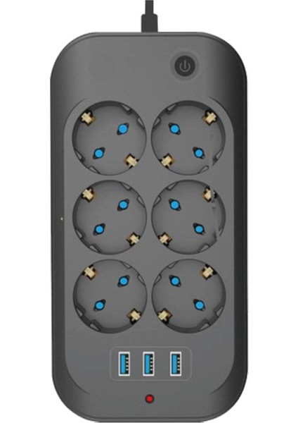Akım Korumalı, Çocuk Korumalı, 6'lı 2 mt Uzatma Kablosu 6 x Priz, 3 x USB - Ftr-11