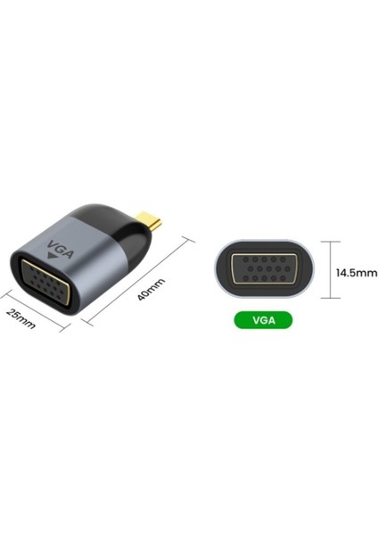 Type C To VGA Kablo Ucu Mini Çevirici Dönüştürücü Adaptör
