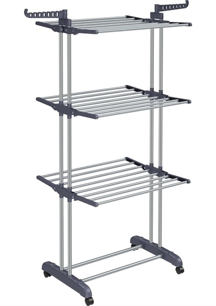 Elbise Havalandırma Sistemi, Stand Kurutucu 4 Kademeli, Kanatlı Elbise Havalandırma Sistemi, Katlanır Kanatlar, Tekerlekli, Kolay Montaj, Gri