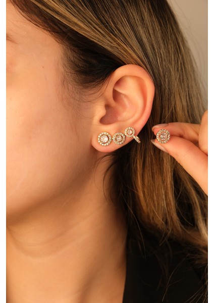 Gold Üçlü Zirkon Taşlı Küpe fiyatları