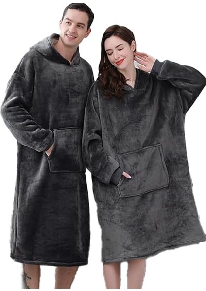 Wellsoft Kapşonlu Giyilebilir Tv Battaniyesi Unisex Over Size - Antrasit