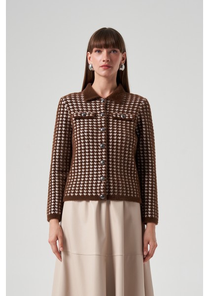 Triko Düğme Detay Kısa Hırka 7007 Kahve fiyatları