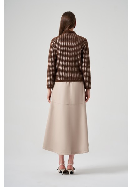 Triko Düğme Detay Kısa Hırka 7007 Kahve modelleri