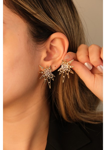 Özel Tasarım Gold Zirkon Taşlı Yıldız Küpe fiyatları