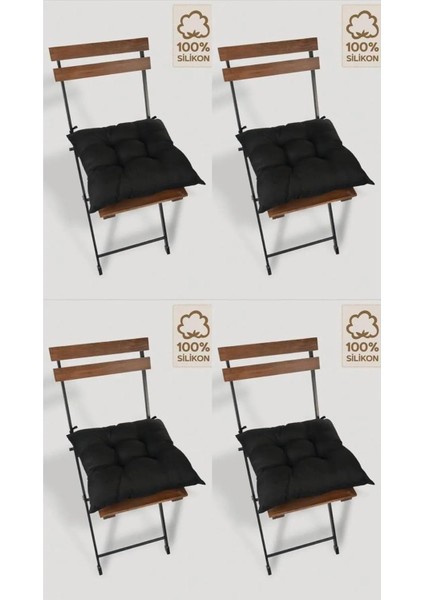 Home 4'lü Dekoratif Sandalye Minderi Bağcıklı Siyah, 40 x 40