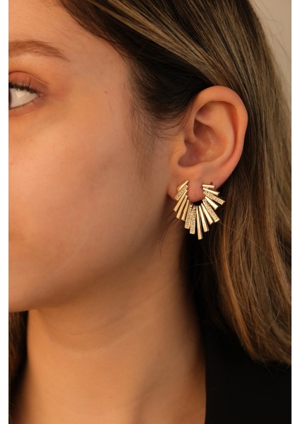 Gold Zirkon Taşlı Özel Tasarım Küpe