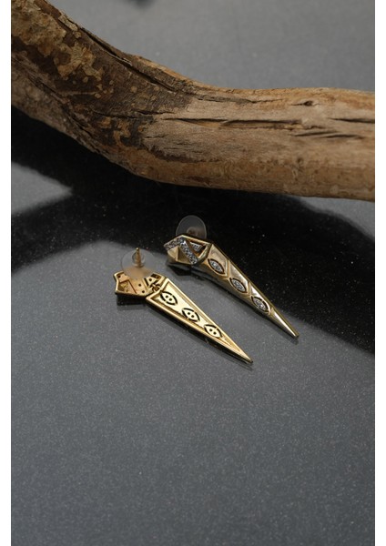 Gold Zirkon Taşlı Özel Tasarım Piramit Küpe
