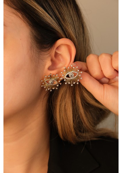 Gold Zirkon Taşlı Göz Figürlü Küpe fiyatları