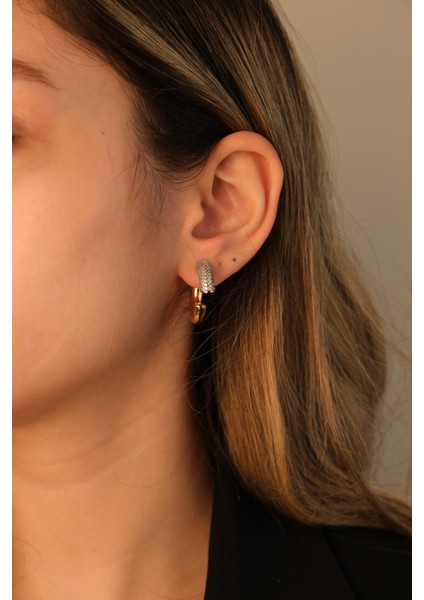 Gold Zirkon Taşlı Özel Tasarım Yarım Halka Küpe fiyatları