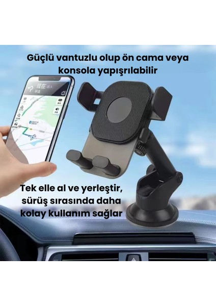 Ayarlanabilir Uzunluk Yüksekllik Oynar Başlıklı Ön Cam ve Torpido Üzeri Araç Telefon Tutucu