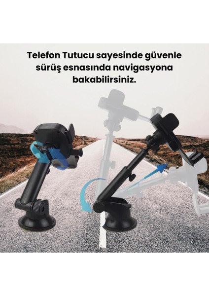 Ayarlanabilir Uzunluk Yüksekllik Oynar Başlıklı Ön Cam ve Torpido Üzeri Araç Telefon Tutucu