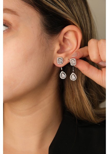 Silver Zirkon Taşlı Özel Tasarım Damla Küpe