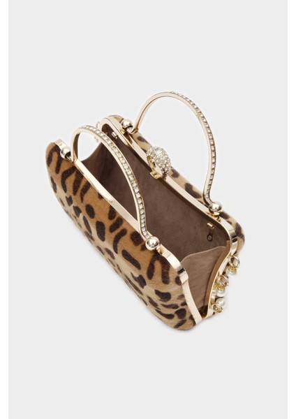 Suni Kürk Clutch Incili Leopar Desen Kadın Abiye Çanta Olivia indirimleri