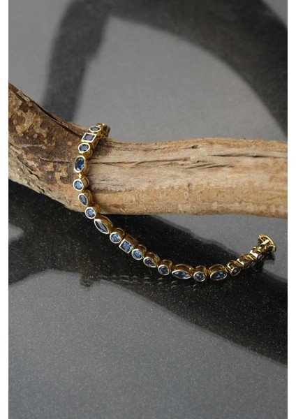 Gold Özel Tasarım Mavi Taşlı Göz ve Damla Detaylı Kelepçe Bileklik fiyatları