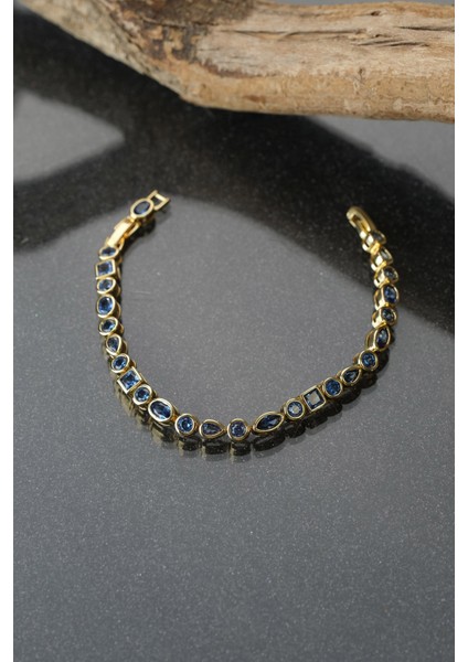 Gold Özel Tasarım Mavi Taşlı Göz ve Damla Detaylı Kelepçe Bileklik modelleri