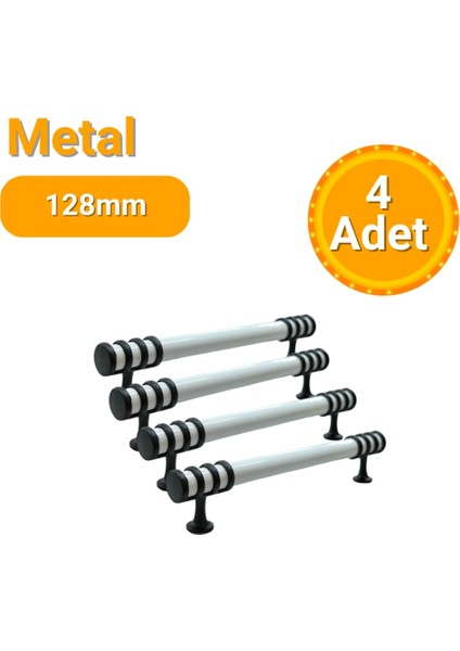 4 Adet Halka Boru Siyah Beyaz Metal Mobilya Kulbu 128 mm