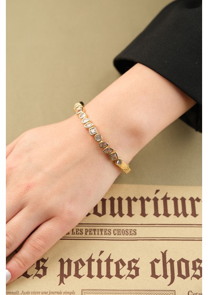 Gold Özel Tasarım Elmas Taşlı Göz ve Damla Detaylı Kelepçe Bileklik fiyatları