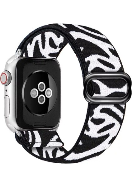 Apple Watch 7 8 6 5 4 Uyumlu Yumuşak Elastik Kordon Zebra Desenli 38/40MM S/m Kordon Metal Aksam Renk (Metalik Gri)