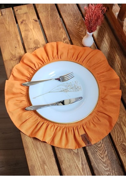 Lizbon Keten Yuvarlak Fırfırlı 2 Li Vintage Amerikan Servis Turuncu 40 x 40
