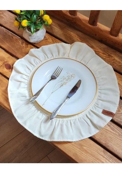 Lizbon Keten Yuvarlak Fırfırlı 2 Li Vintage Amerikan Servis Krem 40 x 40