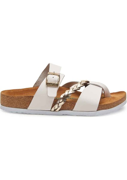 / Campell - Deri Çok Bantlı Terlik ( Beyaz - Altın Baskılı Deri ) fırsatları