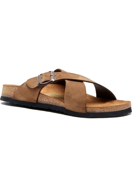 / Cross - Deri Çift Bantlı Terlik ( Kum Nubuk Deri )