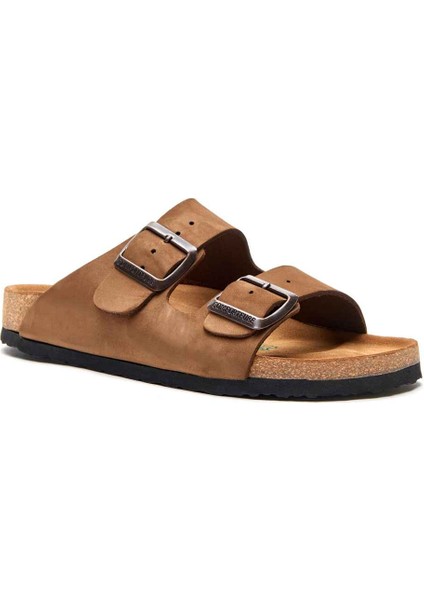 / Bali - Deri Çift Bantlı Terlik ( Kum Nubuk Deri )